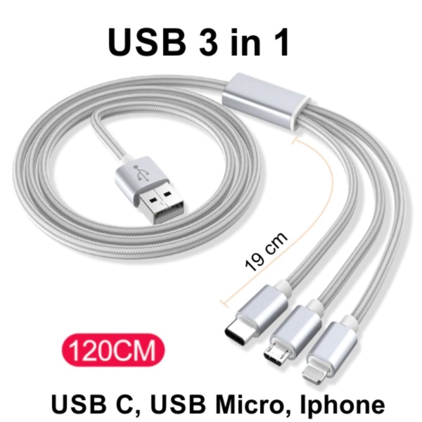 USB Kabel 3 in 1 mit USB to USB-C Adapter