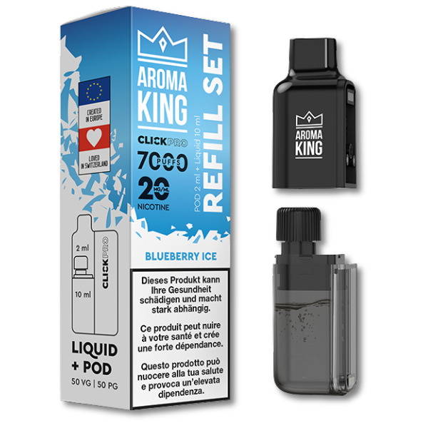 Aroma King CLICKPRO AIO NACHFÜLLSET – Blueberry Ice (Pod + Liquid)
