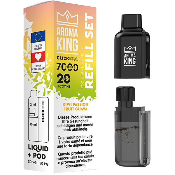 Aroma King CLICKPRO AIO NACHFÜLLSET – Kiwi Passionfruit Guava (Pod + Liquid) Kopie